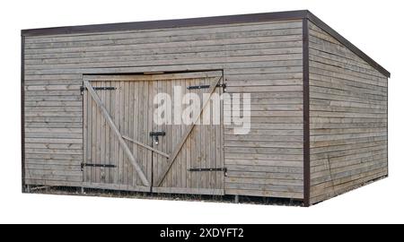 Holzalter ländlich verschlossene Garage isoliert Stockfoto