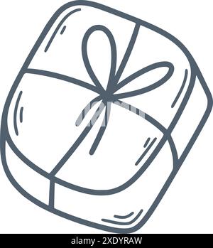 Universelle Verpackungsartikel Icon Kritzelzeichnung im Skizzenstil. Einfache, bandagierte Box mit Tintenumrandung. Geschlossenes quadratisches Lieferpaket, handgezeichneter Clip Art. Vektorgraphien Stock Vektor