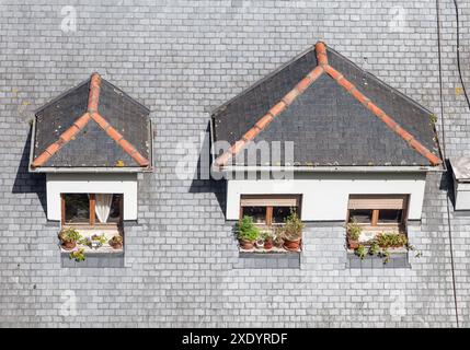 Dachfenster auf dem Dach eines Gebäudes Stockfoto