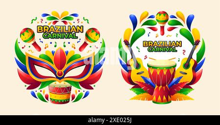 Brasilianisches Rio Karneval Logo- oder Zeichenkonzept mit kreisförmigen Dekorationselementen Stock Vektor