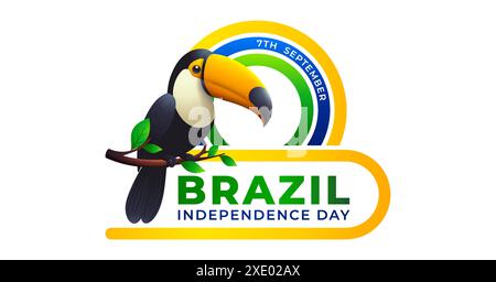 september, Brasilien Unabhängigkeitstag Zeichen oder Logo Konzept Design mit Tukan Vogel Illustration Stock Vektor