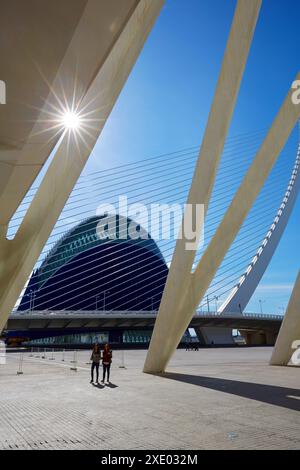 KA. Architekt Santiago Calatrava, Ciudad de las Artes y de las Ciencias. Stadt der Künste und Wissenschaften. Valencia. Comunidad Valenciana. Spanien. Stockfoto