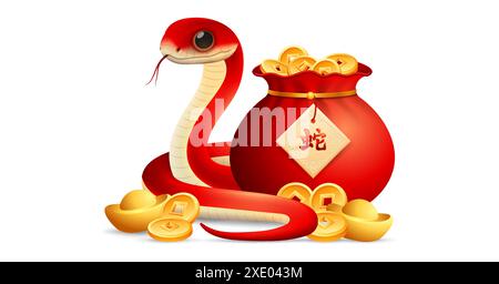 Jahr der Schlange 2025 Sternzeichen, Chinesisches Neujahr 2025 Schlange 3D Vektor Illustration. (Übersetzung : Jahr der Schlange) Stock Vektor