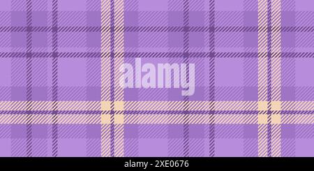 Nahtloses Schottenmuster in Lila und Lavendel mit dezenten gelben Akzenten. Das Karomuster besteht aus sich kreuzenden Linien und Quadraten und verleiht so einen traditionellen und stilvollen Textil-Look Stock Vektor