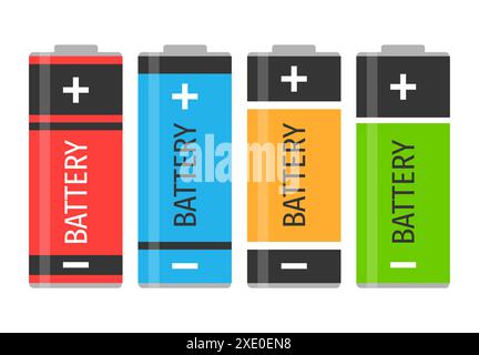 Ein Set mit vier bunten Batterien. Vektorabbildung Stock Vektor