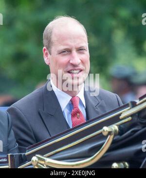 London, England, Großbritannien. Juni 2024. Prinz von Wales WILLIAM, der auf der Mall während der zeremonielle Prozession zu Beginn des Staatsbesuchs des Kaisers gesehen wurde. (Kreditbild: © Tayfun Salci/ZUMA Press Wire/Alamy Live News) NUR REDAKTIONELLE VERWENDUNG! Nicht für kommerzielle ZWECKE! Stockfoto