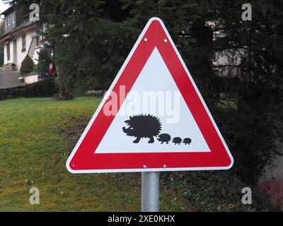 Verkehrsschild, Igel Stockfoto