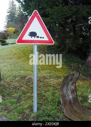 Verkehrsschild, Igel Stockfoto