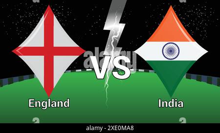 Spiel Stadion und Sky Stars Thunder Flash mit England gegen Indien Stock Vektor