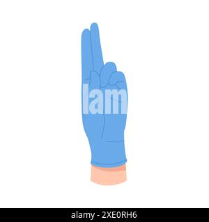 Ärzte Hand in schützenden blauen Handschuh heben Index- und Mittelfinger nach oben Vektor-Illustration Stock Vektor