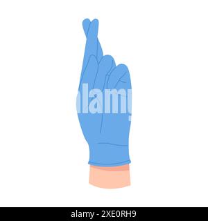 Die Hand des Arztes in Schutzgummi-blauem Handschuh hat die Finger in der Aberglauben-Vektor-Illustration gekreuzt Stock Vektor