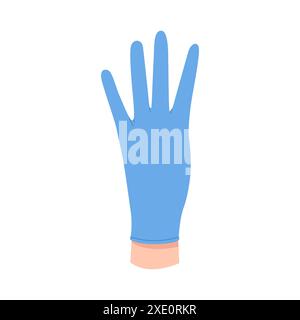 Ärzte Hand in blauem Handschuh mit vier Fingern ohne Daumen, Nummer 4 Gestenvektor-Illustration Stock Vektor