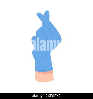 Hand des Doktors in Nitrilhandschuh zeigt koreanisches Liebeszeichen, geklemmte Finger Vektor-Illustration Stock Vektor