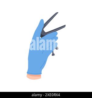 Ärzte Hand in blauem Latex Schutzhandschuh halten chirurgische Instrument Vektor Illustration Stock Vektor