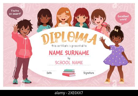 Diplom-Zertifikat für Schulkinder, Vorschulkinder Stock Vektor
