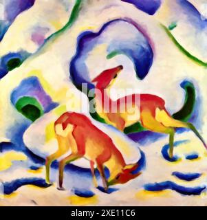 Hirsch im Schnee, 1911 (Gemälde) des Künstlers Marc, Franz (1880-1916) deutsch. Stock Vektor