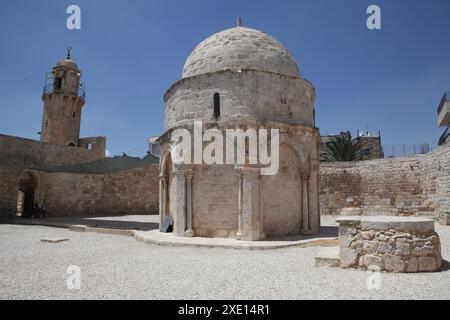 Kapelle der Himmelfahrt auf dem Ölberg, erbaut in der Ära der Kreuzfahrer, wandelte Salah Al DIN sie in eine Moschee um, von hier aus stieg Jesus Christus in den Himmel auf Stockfoto