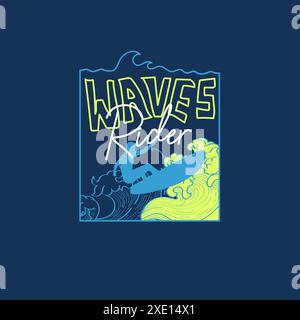 Waves Rider Surfing Sommer-T-Shirt mit Grafik Stock Vektor