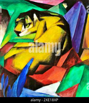 Der Tiger, 1912 (Gemälde) des Künstlers Marc, Franz (1880-1916) deutsch. Deutschland. Stock Vektor