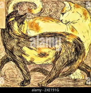 Zwei Katzen (Skizze), 1912 (Gemälde) des Künstlers Marc, Franz (1880-1916) deutsch. Stock Vektor