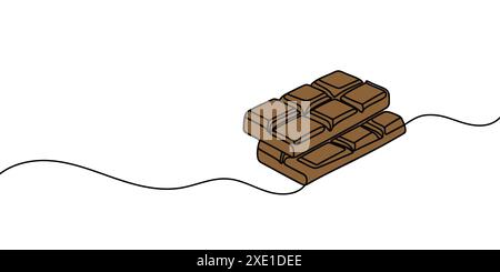 Durchgehende einzeilige Zeichnung der Schokoladenriegel, süße Süßigkeiten handgezeichnete Vektor-Illustration. Stock Vektor