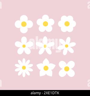 Niedliche einfache Blumen, Gänseblümchen, einfache Blumenformen, Silhouetten für Design Stock Vektor