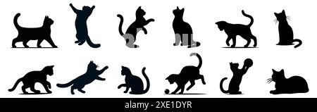 Satz von schwarze Katze Silhouetten Stock Vektor