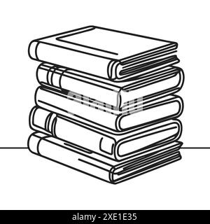Stapel von Büchern kontinuierliche Linienzeichnung isolierter minimalistischer Stil. Stock Vektor
