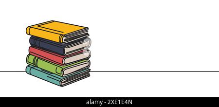 Stapel von Büchern kontinuierliche Linienzeichnung isolierter minimalistischer Stil. Stock Vektor