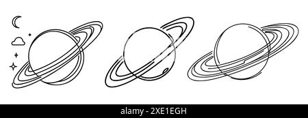 Eine einzelne Linienzeichnung eines Planeten. Symbol für durchgehende Linie saturn. Einzeiliges Symbol. Vektorabbildung. Stock Vektor