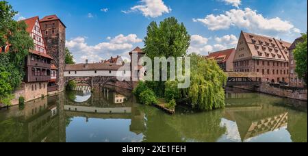 Nürnberg (Nürnberg) Deutschland, Panoramablick auf die Skyline der Stadt am Wasserturm und die Pegnitz von Max br Stockfoto