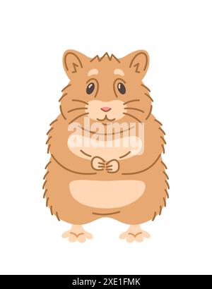 Niedlich lächelnder Hamster, Haustier, der handgezeichnete Charakter kritzelt. Entzückendes flauschiges Haustier im linearen Cartoon-Stil. Bearbeitbare Konturdarstellung Stock Vektor