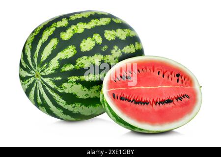 Wassermelone mit geschnittenen isoliert auf weißem Hintergrund Stockfoto