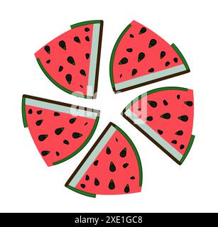 Illustration von Wassermelonenscheiben isoliert auf weißem Hintergrund Stockfoto