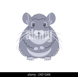Niedlich lächelnde Chinchilla-Haustier-Kritzele handgezeichnete Figur. Entzückendes flauschiges Haustier im linearen Cartoon-Stil. Bearbeitbare Konturdarstellung Stock Vektor