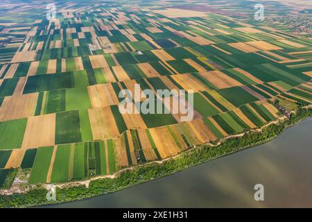 Luftaufnahme von Feldern auf der Donau Stockfoto