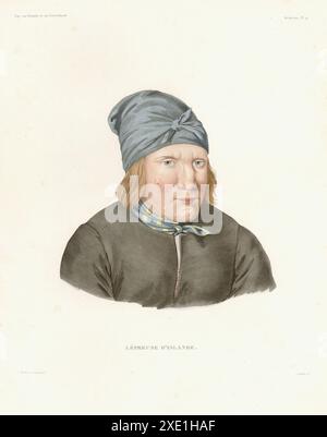 Frau mit Lepra. Buch 'Voyage en Islande et au Groënland' von Louis-Eugène Robert. Illustriert von Antoine Maurin und veröffentlicht 1835–1836. Kredit:Photo12 Stockfoto