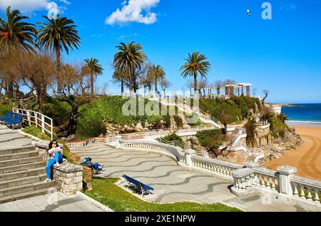 Jardines de Piquio, Playa El Sardinero Strand, Santander, Kantabrien, Spanien, Europa Stockfoto