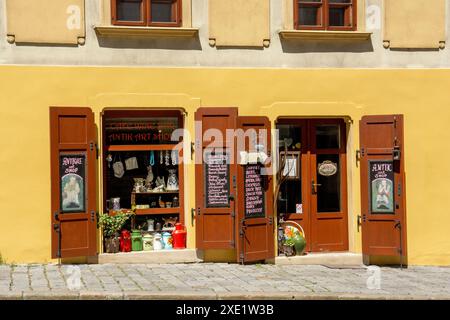 Bratislava, Slowakei - 15. Juli 2023 : Antiquitätengeschäft im Stadtzentrum von Bratislava im Sommer. Stockfoto