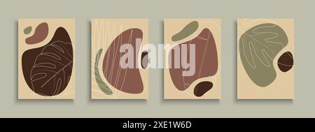 Kunstset elegante handgezeichnete Naturhüllen, Vorlagen, Plakate, Broschüren, Banner, Flyer usw. Farbige Konturhintergründe, Postkarten, Poster Stock Vektor