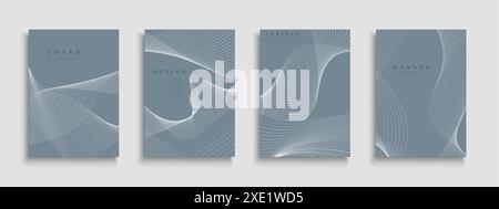 Sammlung blauer abstrakter gestreifter Umschläge, Vorlagen, Hintergründe, Plakate, Broschüren, Banner, Flyer usw. Stilvolle, minimalistische Poster – Stock Vektor