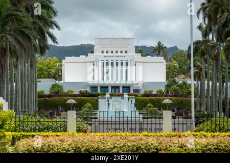 Gärten von Laie Hawaii Tempel der Kirche der Heiligen der Letzten Tage auf Oahu Stockfoto