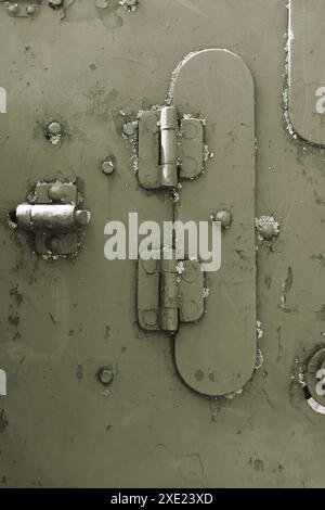 Nahaufnahme einer alten Metalltür, Detail einer alten Tür Stockfoto