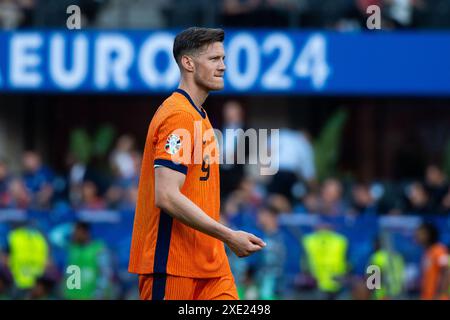 Berlin, Deutschland. Dienstag, 25. Juni 2024. Wout Weghorst (Niederlande, #09) unzufrieden, GER, Niederlande (NED) vs. Österreich (AUT), Fussball Europameisterschaft, UEFA EURO 2024, Gruppe D, 3. Spieltag, 25.06.2024 Foto: Eibner-Pressefoto/Michael Memmler/Alamy Live News Stockfoto