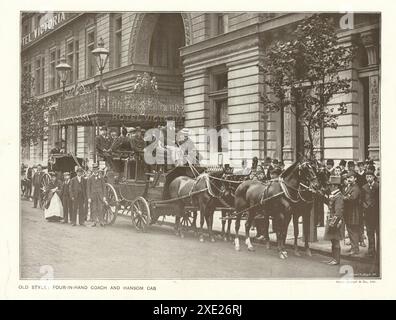 Alter Stil: Viererwagen und Fahrerhaus. Vor dem Hotel Victoria, Northumberland Avenue, London (heute The Grand at Trafalgar Square) 1910 Stockfoto