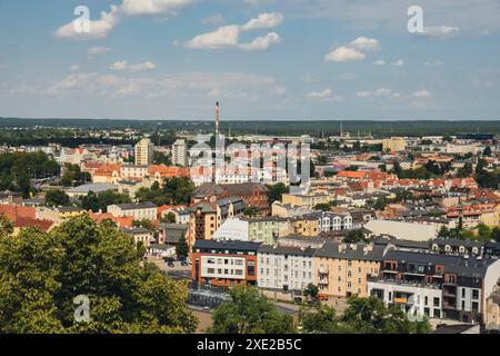 Bydgoszcz. Luftaufnahme des Stadtzentrums von Bydgoszcz in der Nähe des Flusses Brda. Die größte Stadt in der Woiwodschaft Kujawien-Pommern. Pol Stockfoto