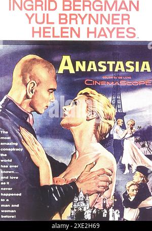 Viersen, Deutschland - 9. Mai. 2024: Offizielles Filmplakat aus dem Filmklassiker Anastasia mit Ingrid Bergman und Yul Brynner aus dem Jahr 1956 (Schwerpunkt cen) Stockfoto