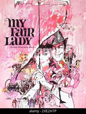 Viersen, Deutschland - 9. Mai. 2024: Offizielles Kinofilmposter aus dem Filmklassiker My Fair Lady mit Audrey Hepburn aus dem Jahr 1964 (Schwerpunkt auf der Mitte) Stockfoto