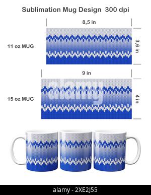 Gestricktes Ombre-Muster. Sublimationsschablone für Kaffeetasse mit 11 ml und 15 ml Sublimationsdarstellung. Stockfoto