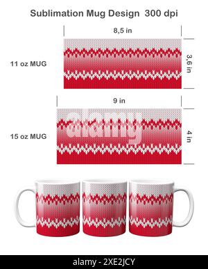 Gestricktes Ombre-Muster. Sublimationsschablone für Kaffeetasse mit 11 ml und 15 ml Sublimationsdarstellung. Stockfoto